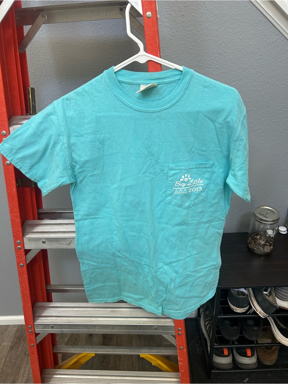 Vintage Greek Life Aqua Tee with Front Pocket
